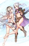  2girls ass athenawyrm bikini blush boots breasts brown_eyes female_my_unit_(fire_emblem_if) fire_emblem fire_emblem:_kakusei fire_emblem_heroes fire_emblem_if gloves hairband hood long_hair looking_at_viewer looking_back medium_breasts multiple_girls my_unit_(fire_emblem_if) pointy_ears red_eyes silver_hair smile swimsuit water white_hair 
