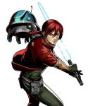  energy_sword holding holding_sword holding_weapon metal_slug metal_slug_attack official_art red_clothes red_eyes red_goblin_(metal_slug) redhead robot sword weapon 