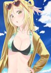  bikini blonde_hair blush hoodie love_live!_sunshine!! ohara_mari short_hair sunglasses yellow_eyes 