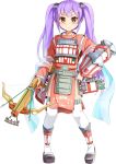  1girl arrow bowgun emerane full_body holding holding_weapon long_hair looking_at_viewer oshiro_project oshiro_project_re purple_hair quiver smile taga_(oshiro_project) thigh-highs transparent_background twintails very_long_hair weapon yellow_eyes 
