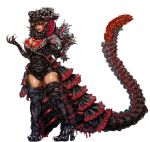  1girl breasts brown_hair cleavage dark_skin full_body godzilla godzilla_(series) hair_over_eyes large_breasts monster_girl nanbokutou original personification shin_godzilla solo standing tail talons tan 