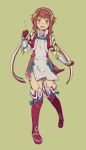  1girl armor blush cosplay fire_emblem fire_emblem_heroes fire_emblem_if full_body gloves headband highres hinoka_(fire_emblem_if) red_eyes redhead sakura_(fire_emblem_if) short_hair solo thigh-highs 