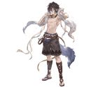  1boy arm_behind_head ayer bare_chest full_body goggles goggles_around_neck granblue_fantasy handwraps jitome male_focus male_swimwear minaba_hideo parted_lips sandals solo swim_trunks swimwear towel towel_around_neck transparent_background 