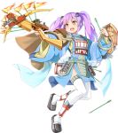  &gt;:d 1girl :d arrow bowgun emerane fang full_body holding holding_arrow holding_weapon long_hair open_mouth oshiro_project oshiro_project_re purple_hair red_eyes smile taga_(oshiro_project) thigh-highs transparent_background twintails very_long_hair weapon 