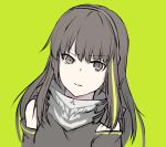  1girl bandanna bangs brown_eyes brown_hair eyebrows_visible_through_hair girls_frontline green_background green_hair long_hair looking_at_viewer m4a1_(girls_frontline) multicolored_hair parted_lips portrait simple_background solo streaked_hair upper_body xiu_jiayihuizi 