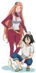  aida_rayhunton bellri_zenam breasts gundam gundam_g_no_reconguista hair_ornament kei-co long_hair orange_hair pink_hair sandals shorts smile 