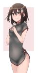  1girl alternate_costume brown_eyes brown_hair china_dress chinese_clothes dress hair_between_eyes kantai_collection rinto_(rint_rnt) sendai_(kantai_collection) short_hair sleeveless sleeveless_dress smile solo two_side_up white_border 