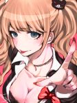  1girl bear_hair_ornament black_bra blonde_hair blue_eyes bra breasts chelly_egoist cleavage collarbone dangan_ronpa dangan_ronpa_1 enoshima_junko eyebrows_visible_through_hair hair_ornament long_hair looking_at_viewer medium_breasts nail_polish red_nails signature solo tongue tongue_out underwear 