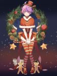  &gt;:t 1girl 791_(meiyuewudi) :t ahoge belt benghuai_xueyuan blush candy candy_cane candy_cane_hair_ornament capelet character_request christmas_ornaments christmas_wreath closed_mouth eyebrows_visible_through_hair food food_themed_hair_ornament full_body fur_trim gingerbread_man gloves hair_ornament hairclip hat heterochromia highres holding holding_candy_cane holly honkai_impact knees_together_feet_apart looking_away miniskirt pinecone pom_pom_(clothes) purple_hair red_hat red_legwear red_shoes santa_costume shoes short_hair skirt skirt_tug solo standing star striped striped_legwear thigh-highs top_hat v_arms violet_eyes white_gloves white_legwear yellow_eyes zettai_ryouiki 