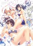  3girls :d absurdres armpits arms_behind_back ass bare_legs barefoot bikini black_hair blonde_hair blue_eyes breasts brown_eyes brown_hair front-tie_bikini front-tie_top hair_ribbon hairband halterneck highres kasumigaoka_utaha katou_megumi large_breasts leg_up long_hair medium_breasts misaki_kurehito multi-strapped_bikini multiple_girls official_art open_mouth ponytail purple_bikini red_bikini ribbon saenai_heroine_no_sodatekata sawamura_spencer_eriri scan side-tie_bikini sideboob sidelocks small_breasts smile strap_gap striped striped_bikini swimsuit twintails water_drop 