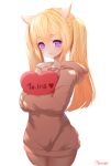  1girl animal_ears artist_name blonde_hair blush closed_mouth eyebrows_visible_through_hair highres hood hoodie long_hair looking_at_viewer mellozzo original smile solo twintails violet_eyes 