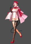  1girl :d apt black_gloves black_legwear blush bow bowtie breasts cape covered_navel demon_girl demon_horns demon_tail dress elbow_gloves full_body garter_straps gloves hat high_heels horns index_finger_raised large_breasts looking_at_viewer open_mouth original pink_dress pink_hair red_bow red_bowtie red_eyes short_hair single_thighhigh smile solo standing strapless strapless_dress tail thigh-highs tube_dress 