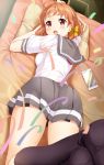  10s 1girl ahoge bangs black_legwear blush braid brown_eyes brown_hair cellphone commentary_request confetti from_above hair_ornament hair_ribbon kneehighs komone_ushio looking_at_viewer looking_back love_live! love_live!_sunshine!! lying on_stomach open_mouth phone ribbon school_uniform serafuku short_hair short_sleeves side_braid skirt solo takami_chika uranohoshi_school_uniform yellow_ribbon 