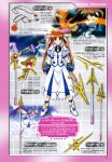  1girl brown_hair cartridge character_name fingerless_gloves gloves hair_bow long_hair mahou_shoujo_lyrical_nanoha mahou_shoujo_lyrical_nanoha_strikers raising_heart staff takamachi_nanoha translation_request twintails weapon 