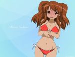  1girl asahina_mikuru bikini blush brown_eyes brown_hair kadokawa_shoten kyoto_animation long_hair nail_polish navel sad scared suzumiya_haruhi_no_yuuutsu swimsuit twintails 