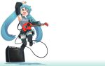   closed_eyes detached_sleeves guitar hatsune_miku open_mouth solo twintails vocaloid white  