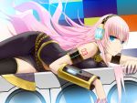  bad_id blue_eyes headphones highres long_hair lying megurine_luka penpen_(artist) pink_hair single_thighhigh thigh-highs thighhighs vocaloid wallpaper 