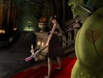  black_hair highres long_hair orc original penpen_(artist) red_eyes scar staff stairs tattoo wallpaper 