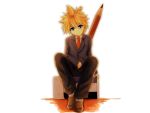  formal highres hirobakar kagamine_len loafers male miniboy oversized_object pencil polychromatic shoes sitting suit vocaloid white wooden_pencil 