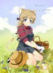  berries cat_ears gloves hat kisetsu lynette_bishop overalls plaid sleeves_rolled_up strike_witches tail 