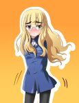  blush embarrassed eyebrows glasses long_hair lowres pantyhose perrine_h_clostermann strike_witches tsundere uniform yellow_eyes 