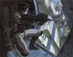  building buildings city cyberpunk fingerless_gloves ghost_in_the_shell ghost_in_the_shell_stand_alone_complex gloves gun head_mounted_display highres kusanagi_motoko rifle visor weapon 
