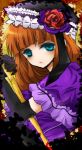  butterflies butterfly dress eva_beatrice flower gloves hat lowres orange_hair rose roses serious short_hair staff umineko_no_naku_koro_ni 