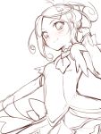  1girl blush bust cure_sword dokidoki!_precure endyy kenzaki_makoto monochrome outstretched_arm precure short_hair simple_background sketch smile solo spot_color white_background 
