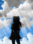  clouds hair_ribbon hair_ribbons nagareboshi ribbon ribbons silhouette skirt sky sunbeam sunlight 