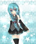  aqua_eyes aqua_hair bad_id braid detached_sleeves hatsune_miku headset nakaba_(artist) necktie ou_(swdp) skirt smile star stars thigh-highs thighhighs twin_braids vocaloid 