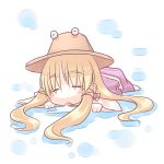  blush_stickers chibi closed_eyes hat hirasato long_hair lying moriya_suwako on_stomach saliva sleeping touhou 