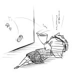  cans chibi hat hirasato lying monochrome shikieiki_yamaxanadu sketch skirt throw throwing touhou translated translation_request 