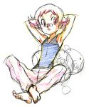  bandage bandages bandaid barefoot bodysuit feet flat_chest gloves gym_leader lowres midriff pink_eyes pink_hair pokemon pokemon_(game) pokemon_dppt short_hair simple_background sketch solo sumomo_(pokemon) white_background 