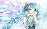  blue_hair detached_sleeves flower fujie hatsune_miku headset long_hair twintails very_long_hair vocaloid 