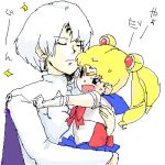  azuma_yukihiko bishoujo_senshi_sailor_moon blonde_hair carrying chibi child elbow_gloves gloves hug lowres magical_girl oekaki prince_diamond sailor_moon silver_hair tsukino_usagi 
