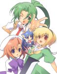  blonde_hair blue_eyes brown_hair furude_rika green_eyes green_hair higurashi_no_naku_koro_ni houjou_satoko kotamaru-mu red_eyes ryuuguu_rena sailor_dress sonozaki_mion 