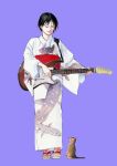  cat closed_eyes guitar instrument japanese_clothes kimono original sakura7 short_hair 