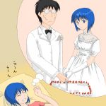  blue_hair bride cake dream dreaming dress food formal highres kazufusa oomori_kazufusa pastry rabuyan rabuyan_(character) sasa90 tuxedo wedding wedding_dress 