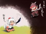  [] animal_ears darkness dress fang flying geta hat inubashiri_momiji multiple_girls mystia_lorelei pink_hair sandals silver_hair sword tabi tail tengu-geta tokin_hat touhou translated translation_request weapon wings wolf_ears wolf_tail 