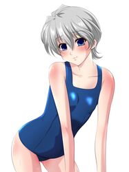  flat_chest highres leni_milchstrasse one-piece_swimsuit sakura_taisen school_swimsuit short_hair silver_hair swimsuit 