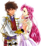  1girl brown_hair code_geass couple dress euphemia_li_britannia highres kan kururugi_suzaku long_hair male pink_hair short_hair 