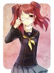  bad_id glasses kujikawa_rise peperonchiino persona persona_4 pink-framed_glasses school_uniform 