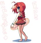  barefoot bracelet casual_one-piece_swimsuit convention_greeting eyes_visible_through_hair from_behind jewelry lowres mahou_shoujo_lyrical_nanoha one-piece_swimsuit swimsuit tenjou_nanaki tenjyou_nanaki translated vita 