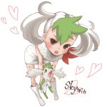  bent_over blush boots costume green_eyes kumatani moemon multicolored_hair nintendo personification pokemon shaymin skirt twintails 