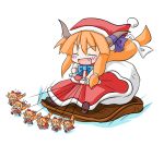  christmas fang horns ibuki_suika long_hair minigirl santa_costume simple_background sled touhou yanagi_(artist) 