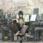  breasts brown_eyes cat cellphone chair clock computer computer_keyboard electricity fangs grey_eyes headphones headset highres lamp laptop legs_up oekaki_musume open_mouth original otaku_room pen phone pixiv plant printer radio realistic rubber_band shoes short_hair sitting sitting_sideways skull skulls smile sneakers solo surreal tank_top teeth tongue yanmar 