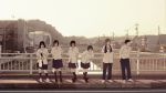  bridge brown_hair city original power_lines river school_uniform short_hair skirt v yokoya 