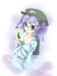  bag bespectacled blue_eyes blue_hair cucumber cucumbers glasses hair_bobbles hair_ornament ichiju kawashiro_nitori key ogami_kazuki pinky_out touhou twintails 