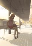  bench blonde_hair dusk long_hair ritsuki sitting skirt train_station 