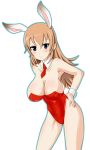  bare_legs breasts brown_hair bunny_ears bunnysuit charlotte_e_yeager large_breasts long_hair necktie rabbit_ears strike_witches tomliat 